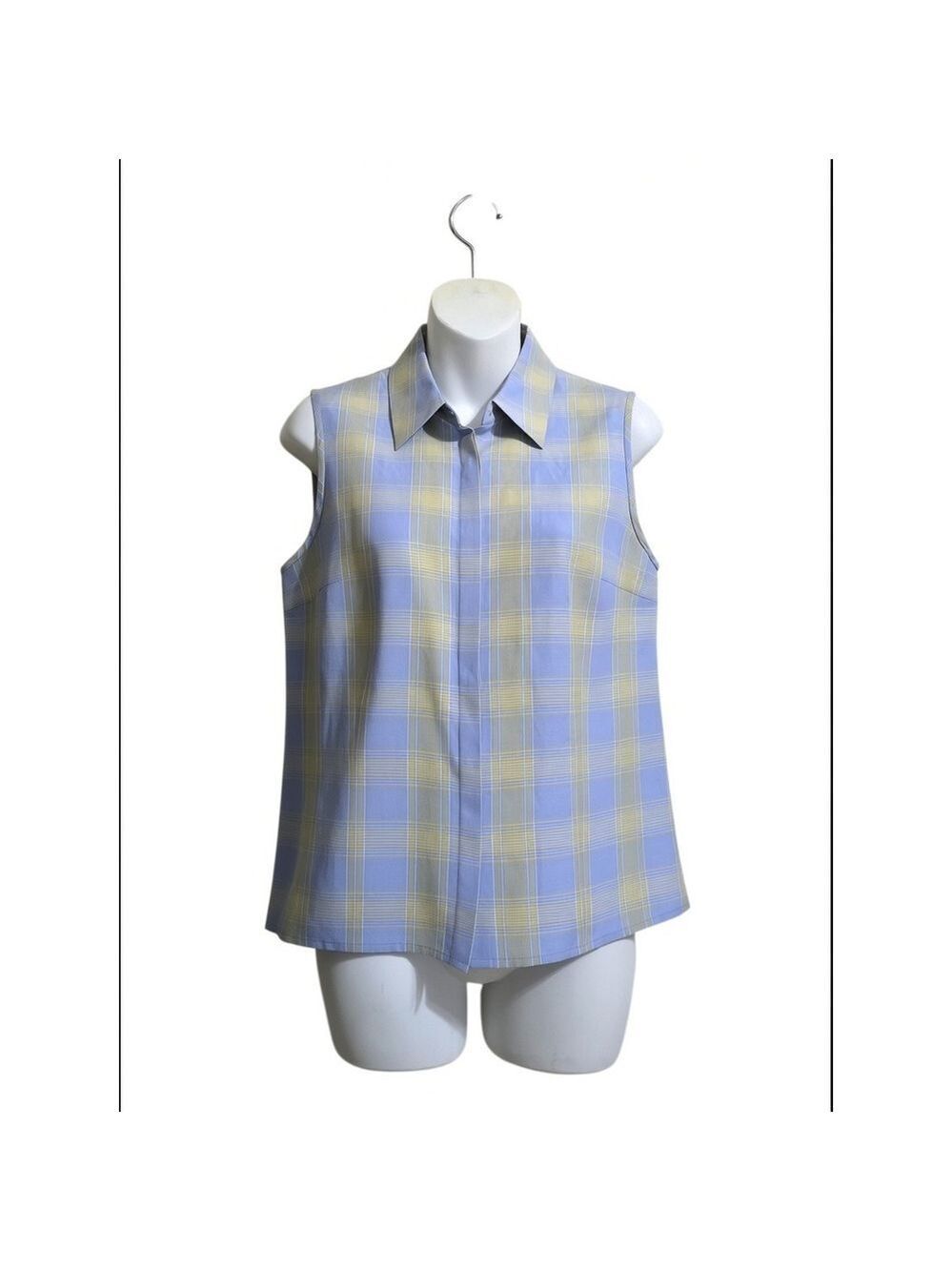 Due Per Due Plaid Silk Linen Blend Collared Sleeveless Blouse Sz 6